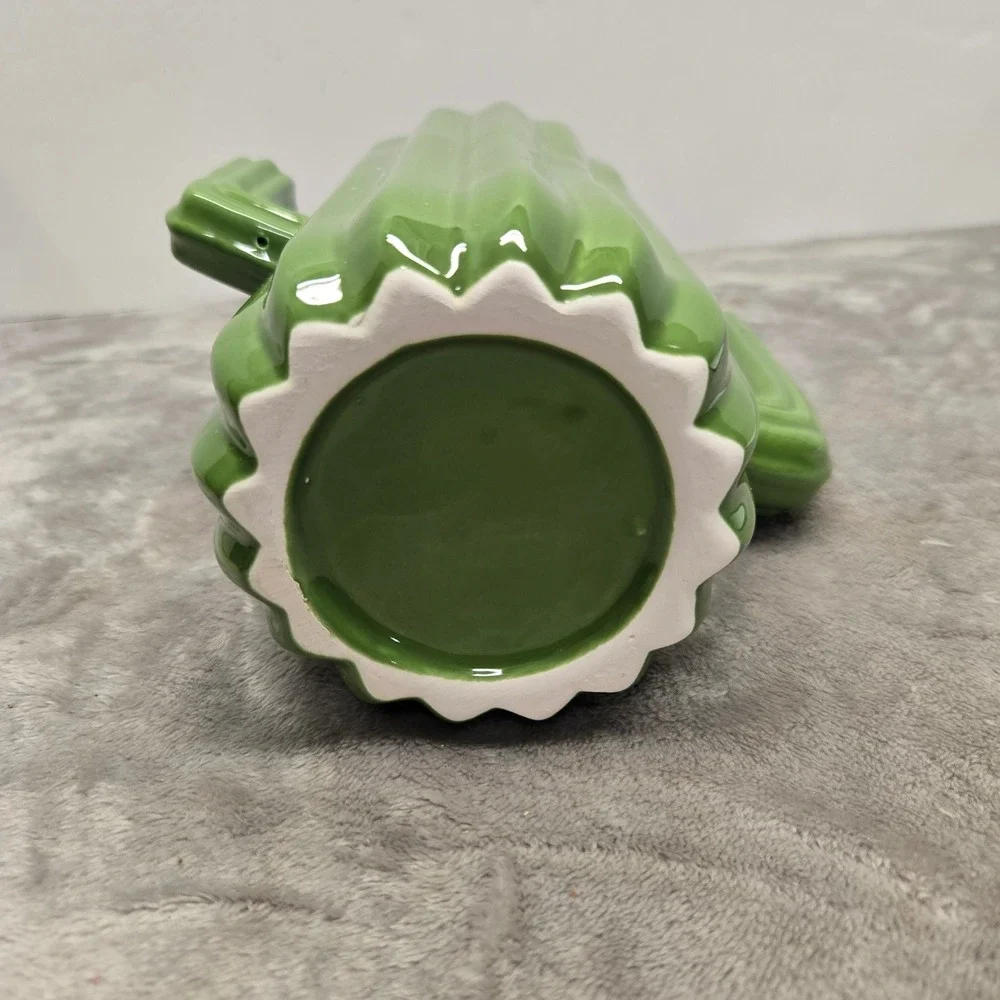Green Ceramic Cactus Vase Saguaro Utensil Holder Glossy Southwestern Decor 8in
